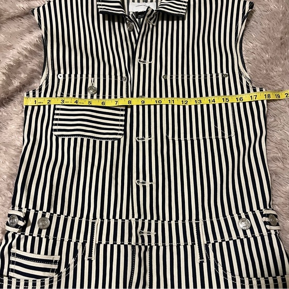 Current Elliot The Sleeveless Jumpsuit Dress White Navy Stripes Stretch Denim - Picture 11 of 16